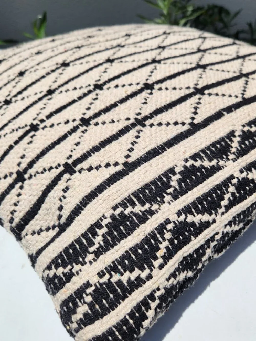 Hand Woven Geometric Accent Throw Pillow Creme Black Off White with Tassels 21